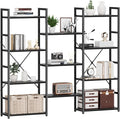 NUMENN Triple Wide 4 Tier Bookshelf, Adjustable Rustic Industrial Style by NUMENN
