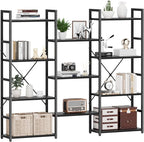 NUMENN Triple Wide 4 Tier Bookshelf, Adjustable Rustic Industrial Style by NUMENN