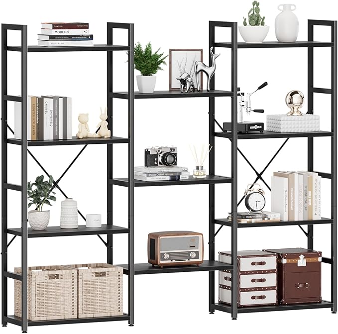 NUMENN Triple Wide 4 Tier Bookshelf, Adjustable Rustic Industrial Style by NUMENN