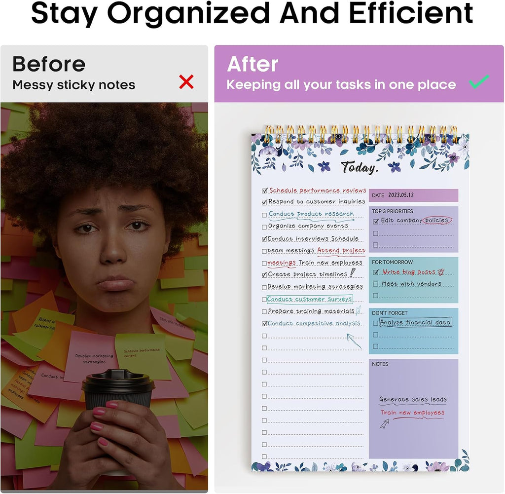 To Do List Notepad, Undated Daily Planner for Work and Goal Setting | VioletBloom, 52 Sheets, 9.8" x 6.5" , for Office, Home and school, Daily Task Planning, Notes and Everyday Organization