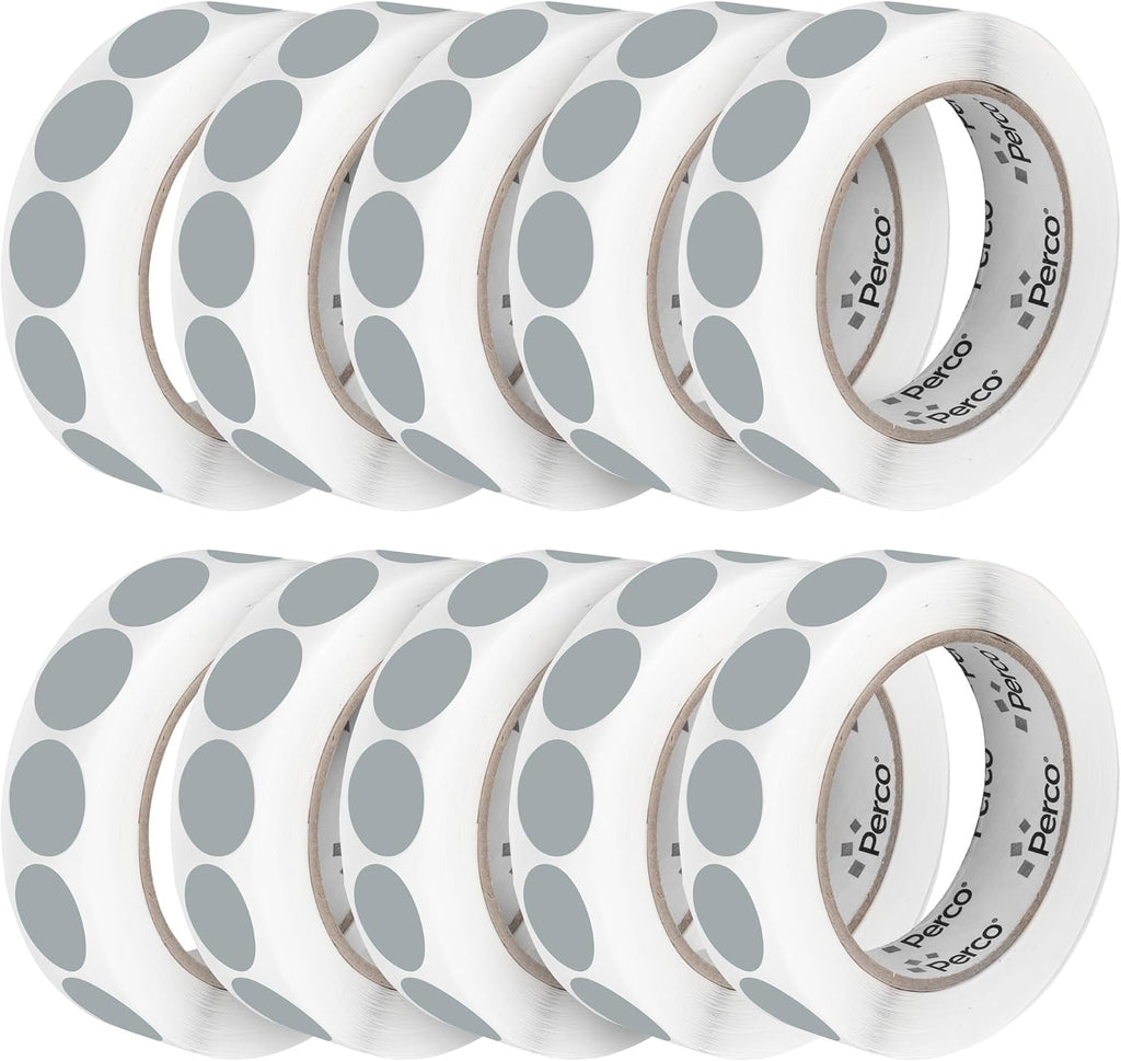 Perco Grey 1-Inch Perforated Circle Dot Sticker Labels — 10 Rolls, 000 Round