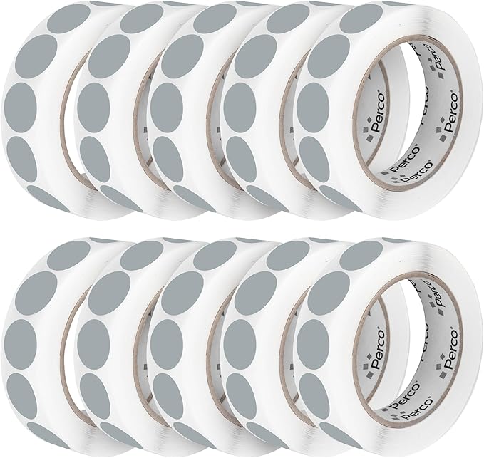 Perco Grey 1-Inch Perforated Circle Dot Sticker Labels — 10 Rolls, 000 Round by Perco