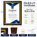 Certificate Plaque Award 8.5 x 11" Cherry Wood Grain, Gold Border | Slide-in acrylic cover,10.5x13 in High density engineered wood, for awards, diplomas, volunteer gifts, family wall, School