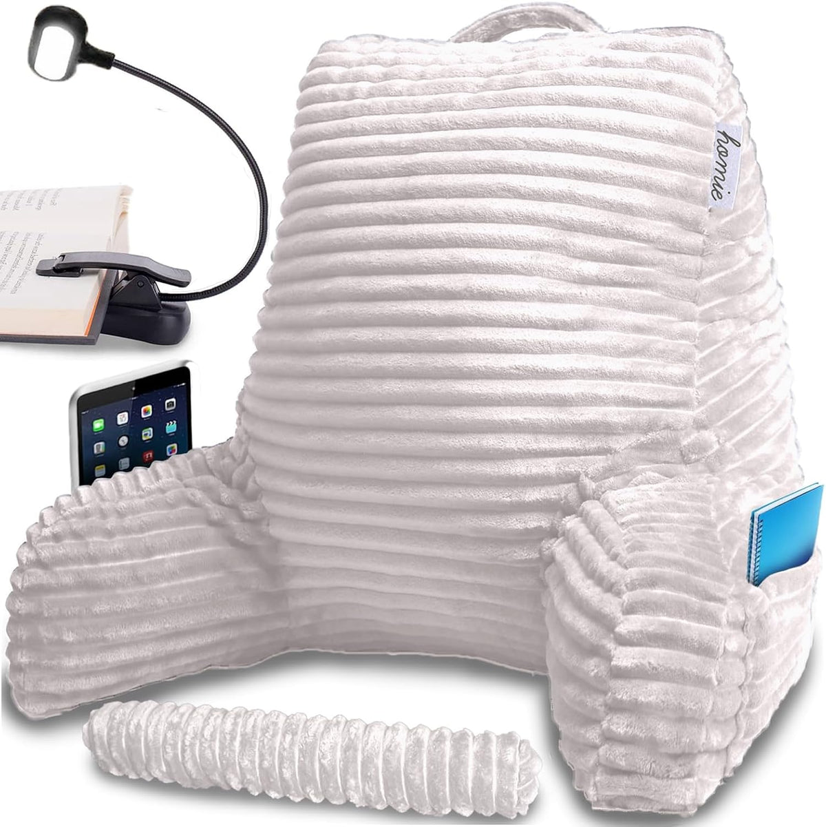Homie Reading Pillow with Reading Light and Wrist Support, Has Arm Rests, and...