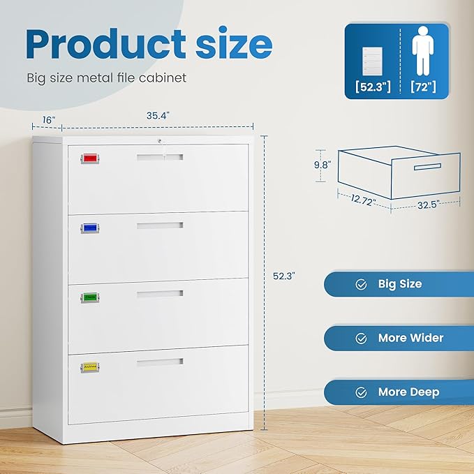 PEUKC 4 Drawer File Cabinet, Lateral Filing Cabinets - Image 2