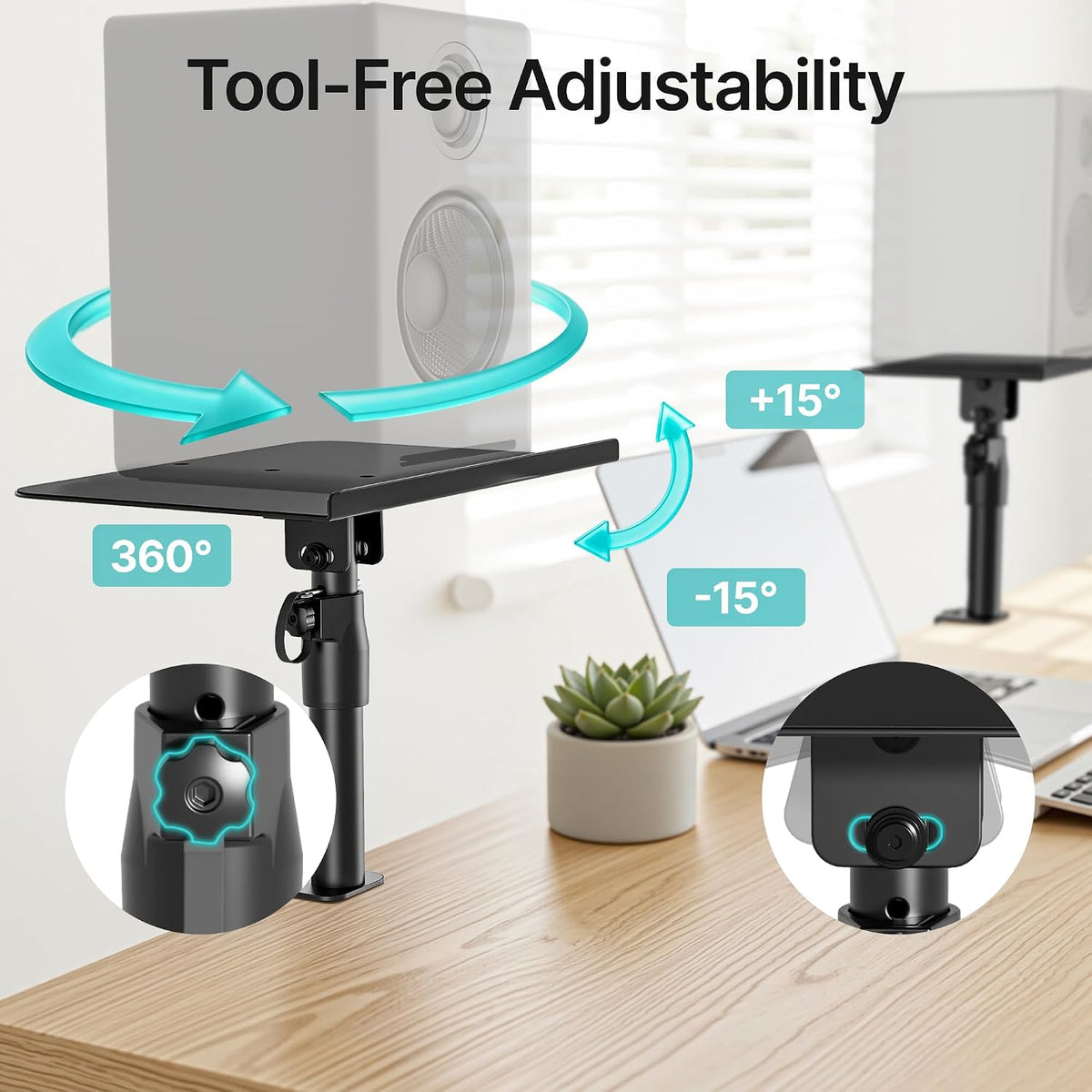 PEGZONE Clamp-on Speaker Stand Pair Heavy-Duty Desktop Speaker Mount Black