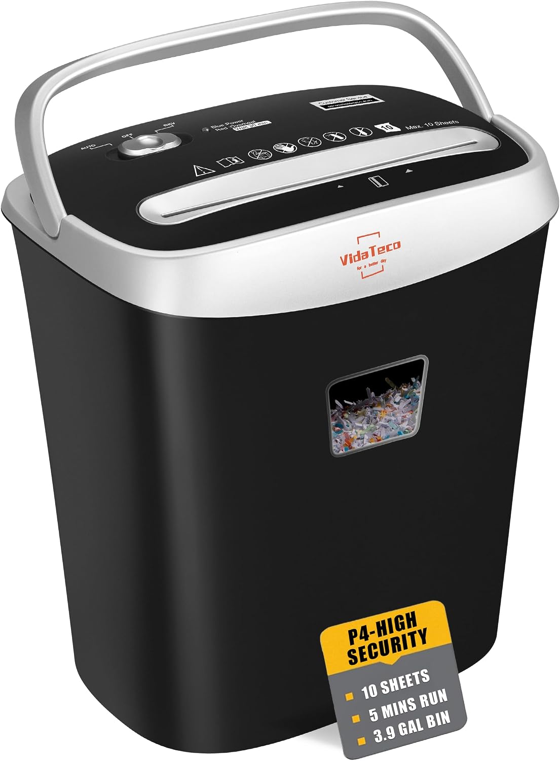 VidaTeco 10-Sheet Cross Cut Paper Shredder for Home Office, 3.9-Gallon Bin