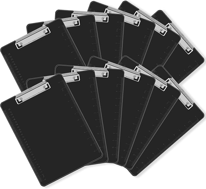Black Clipboards, PANDRI 12 Pack Plastic Black Clipboards by PANDRI