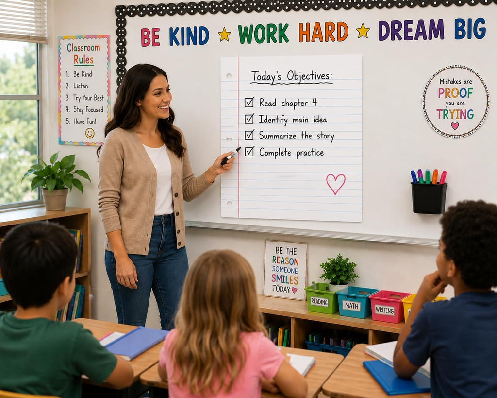 MAGNASHEET Squares Magnetic Dry Erase Notebook Paper for Classroom Whiteboards, Jumbo 22 x 28 Inch Teaching Sheet, 4 Panel Magnetic Writing Surface, Complete Erase PET Vinyl, Teacher Classroom Supplies