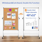 Double-Sided Whiteboard and Corkboard on Wheels, 48 x 32 Inch Magnetic Dry - Image 4