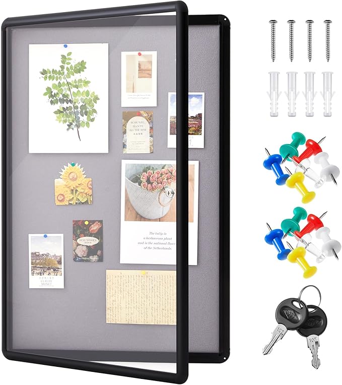 Geetery 36 x 24 Inch Enclosed Fabric Bulletin Board Tamperproof Lockable by Geetery
