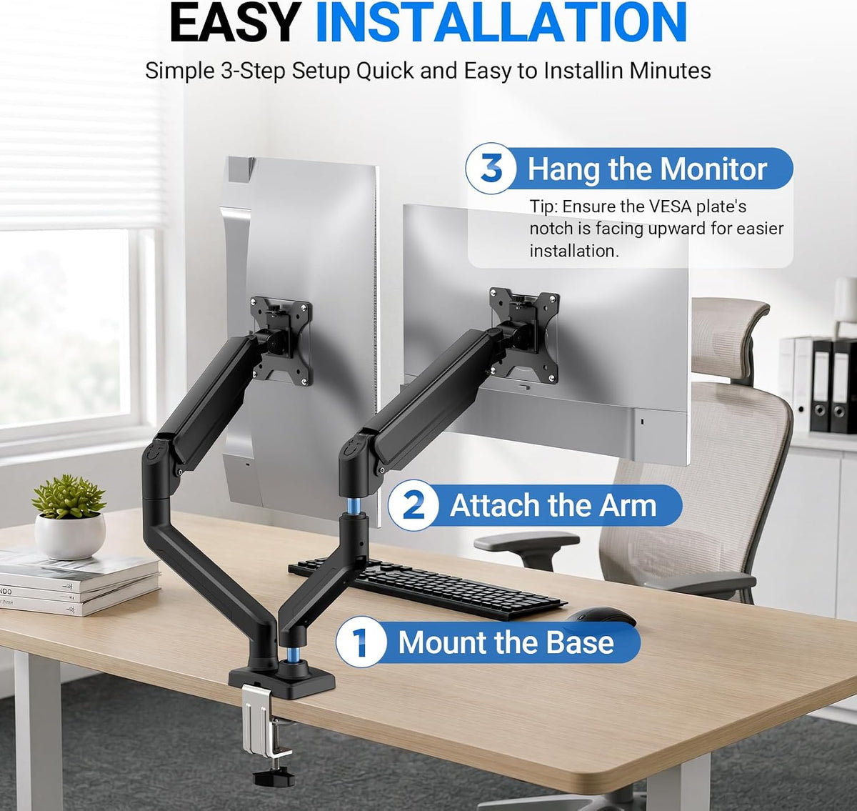 GRIFEMA Gas Spring Monitor Mount for 13-32″, Dual Monitor Arm, Easy Install