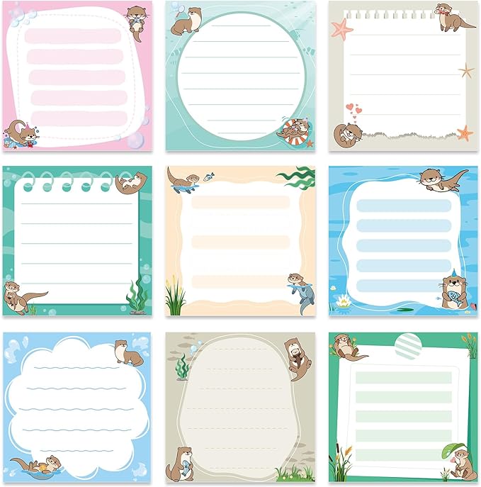 Lovarywow Otter Sticky Notes Gifts, 9 Pack Cute Sea Otter Notepads 3x3 Inch by Lovarywow