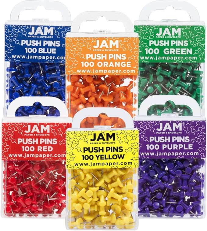 JAM PAPER Colorful Push Pins by JAMPaper