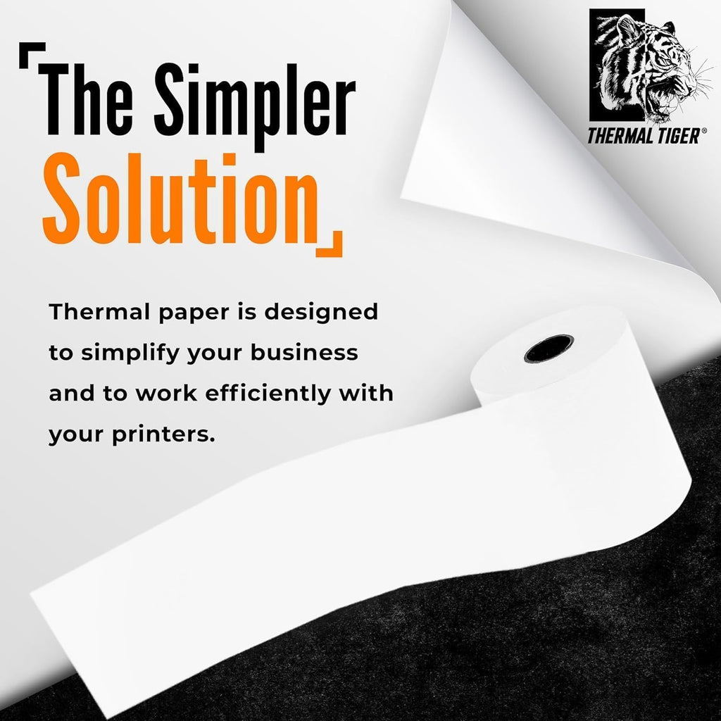 3 1/8 x 230 thermal paper rolls (50 shown in use
