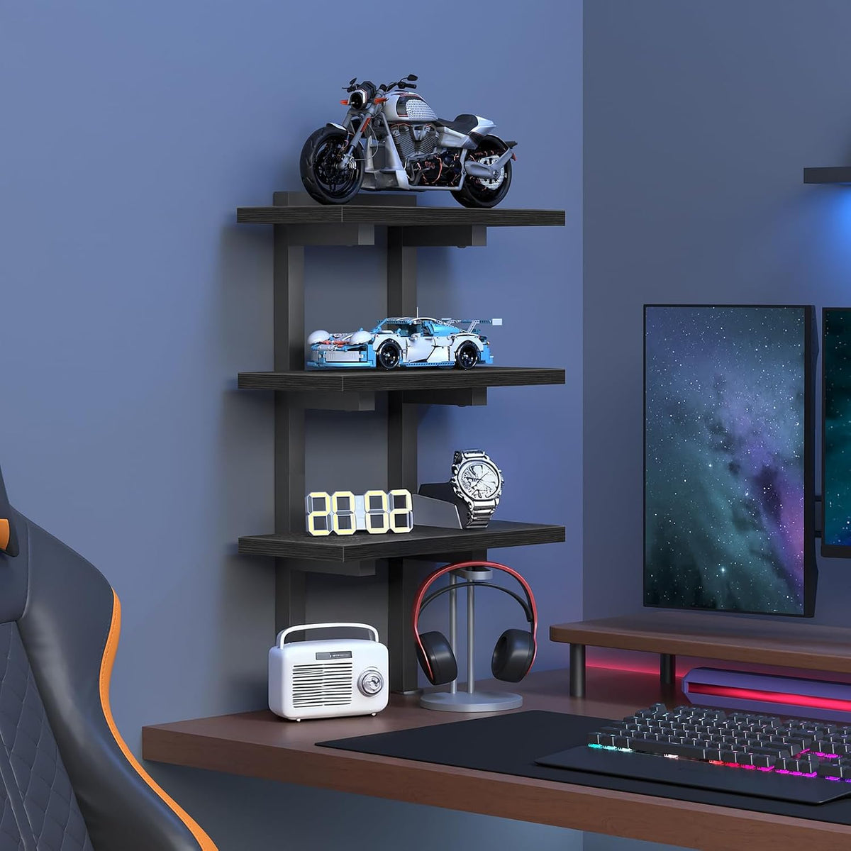 mahancris clamp on desk organizer, 3-tier desktop bookshelf, side view