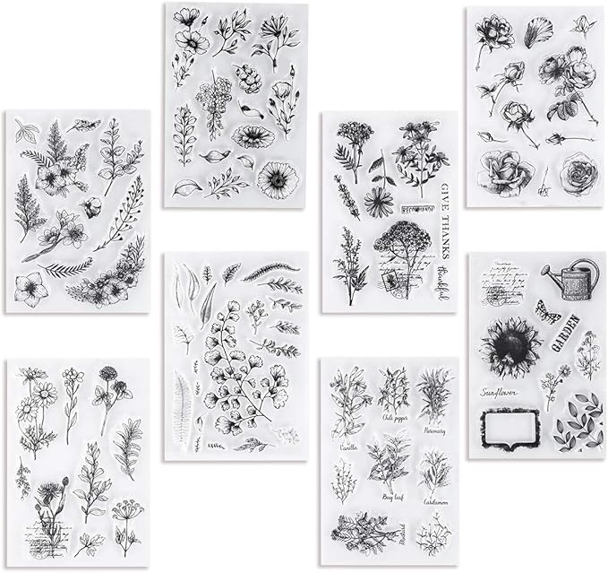 UCEC 8 Sheets Flower Clear Stamps by UCEC