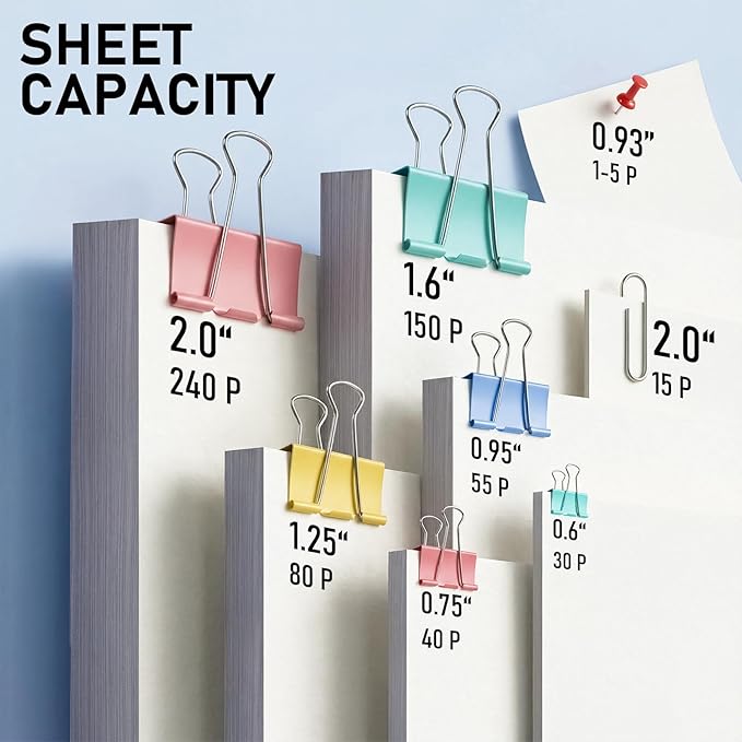 WORPSON 408 PCS Binder Clips Paper Clamps Assorted Sizes and Push Pins - Image 3