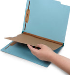 Blue Summit Supplies 10 Classification Folders, 1 Divider, Light Blue | Heavy-duty, letter size, 2 in expansion, 2 prong fasteners, 1 divider, for medical and legal files