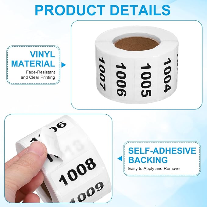 PATIKIL 0.8 x 1.6 Inch Inventory Number Sticker, 2 Roll 1002 to 2000 - Image 4