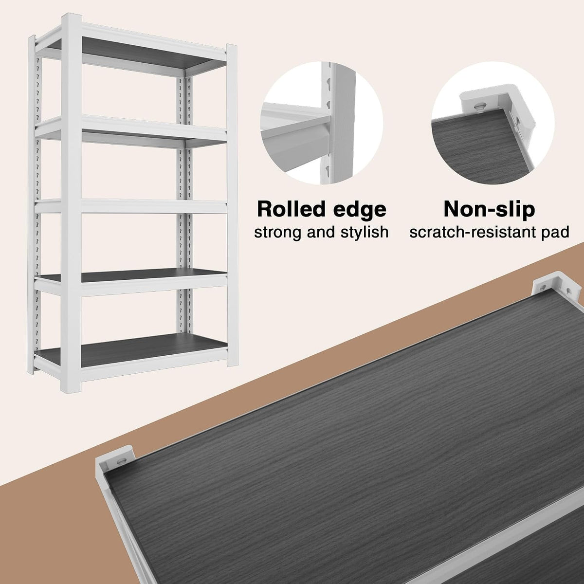 WORKPRO 5-Tier White Shelving with Board, 24.1”Wx16.2”Dx60”H, 3000LBS Load