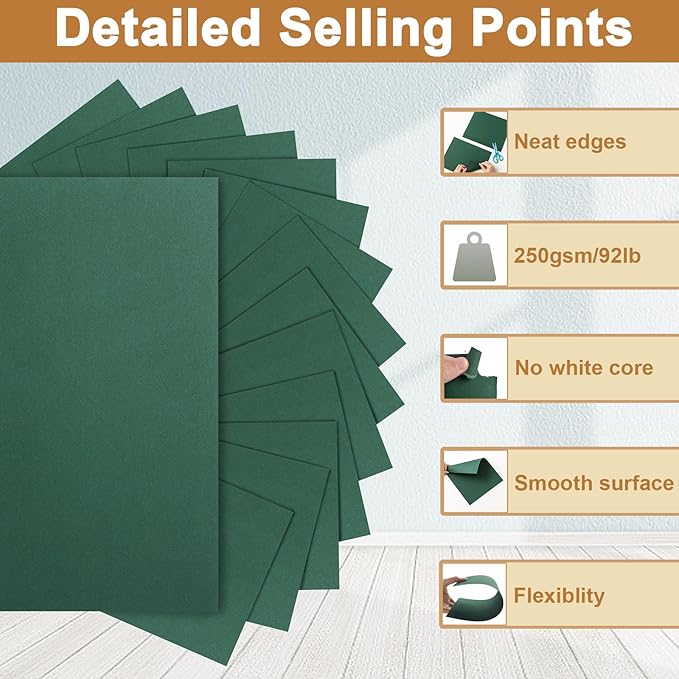 Silunkia 120 Sheets Dark Green Cardstock 8.5 x 11 Craft Paper, 250gsm/92lb - Image 3