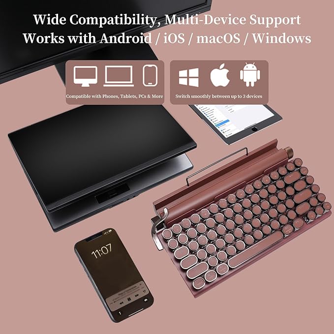 Adventurers Retro Typewriter-Style Mechanical Keyboard, 83 Keys, 75% Compact - Image 5