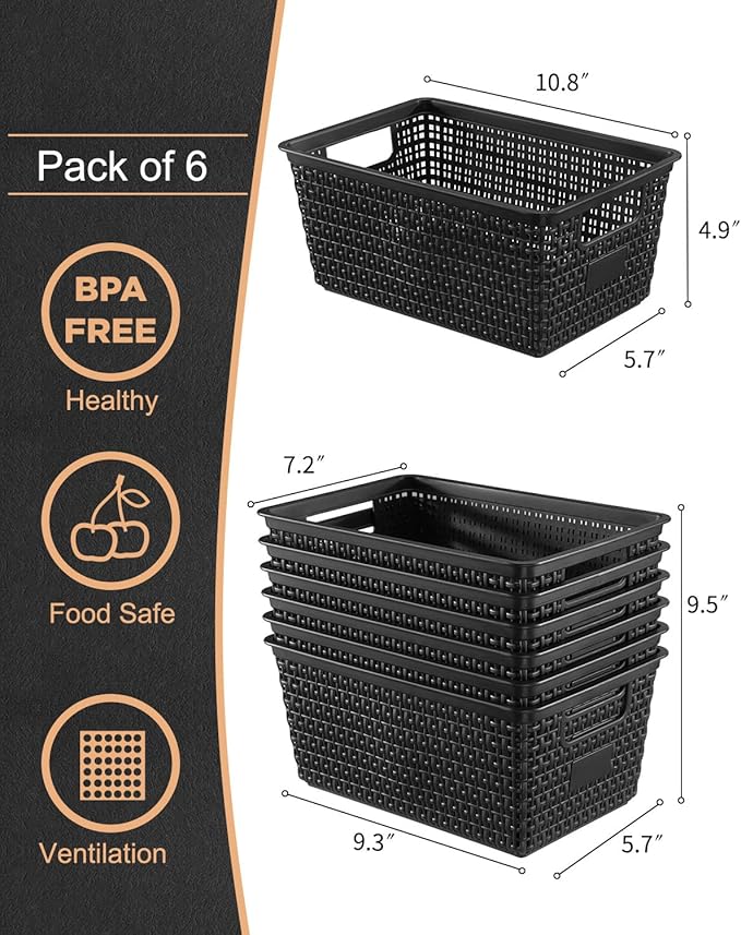 Set of 6 Baskets For Organizing, Plastic Storage Bins and Small Basket for - Image 3