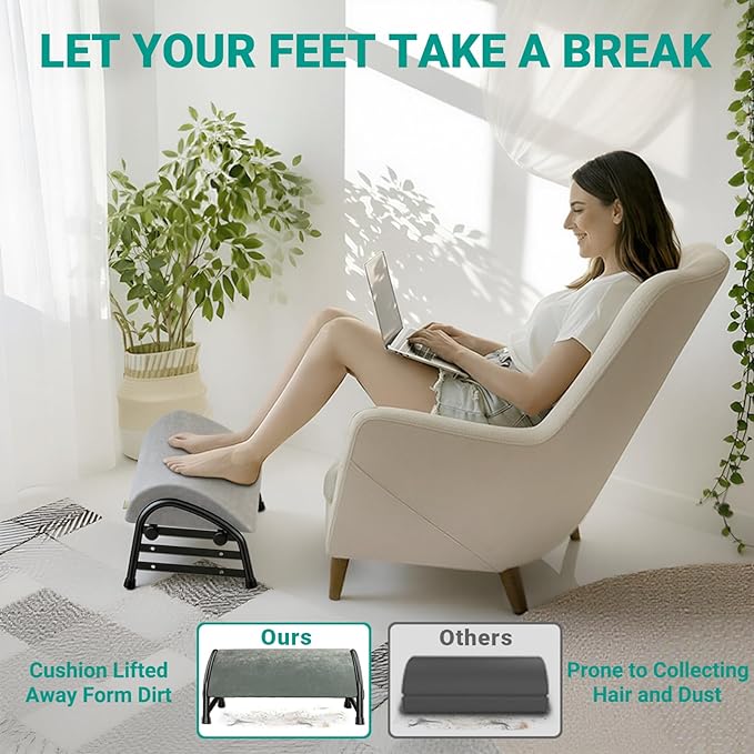 YEASHEIN Adjustable Foot Rest for Under Desk at Work, Velvet Under Desk Footrest - Image 7