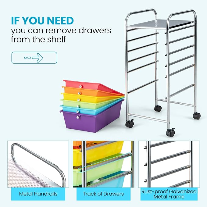Giantex 6 Storage Drawer Cart Rolling Organizer Cart - Image 7