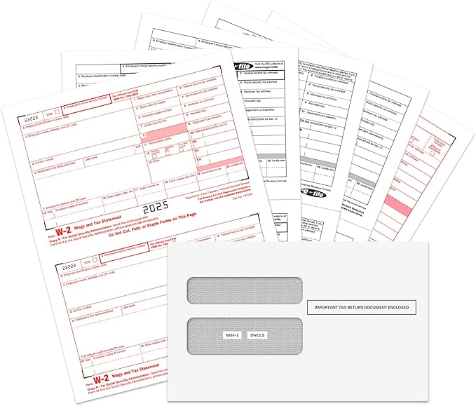 W2 Forms 2025, 6 Part Tax Forms, 25 Employee Kit of Laser Forms Designed by FENTASY