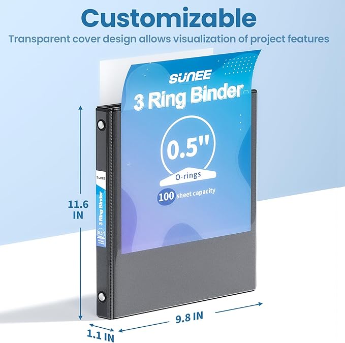 SUNEE 3 Ring Binder 1/2 Inch 1 Pack - Image 7