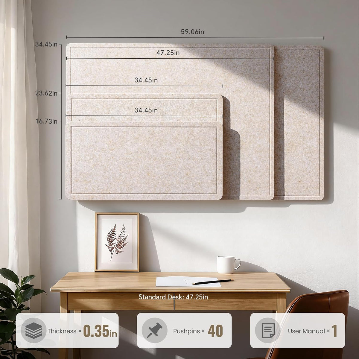 Large Bulletin Board, 60 X 35 Inches Felt Cork Board with 40 Pushpins, Foldab...