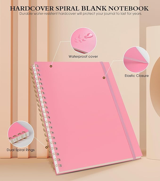Blank Spiral Notebook Journal 8.5” x 11”, A4 Large Pink Sketch Book - Image 3