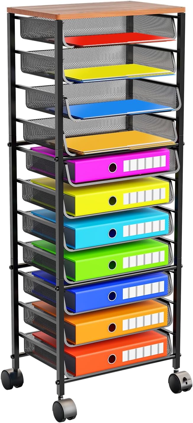 Simple Trending 12-Tier Rolling File Cart, Desk File Organizer with 11 Mesh S...