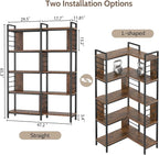 5 Tier Corner Bookshelf, Reversible Corner Shelf, Industrial Wooden Display - Image 2