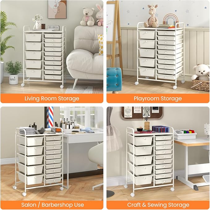 GLACER 15 Drawers Rolling Cart, Storage Cart - Image 8