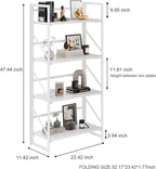 JSB No Assembly Folding Bookshelf, 4 Tier Industrial Metal Book Shelf - Image 3
