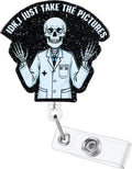 IDK, I Just Take The Pictures Funny Radiology Skeleton Nurse Badge Reel by LINAYOHA