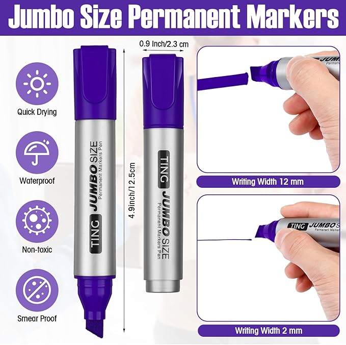Fuutreo 10 Pack Jumbo Permanent Markers Bulk Large Chisel Tip Permanent Markers - Image 3