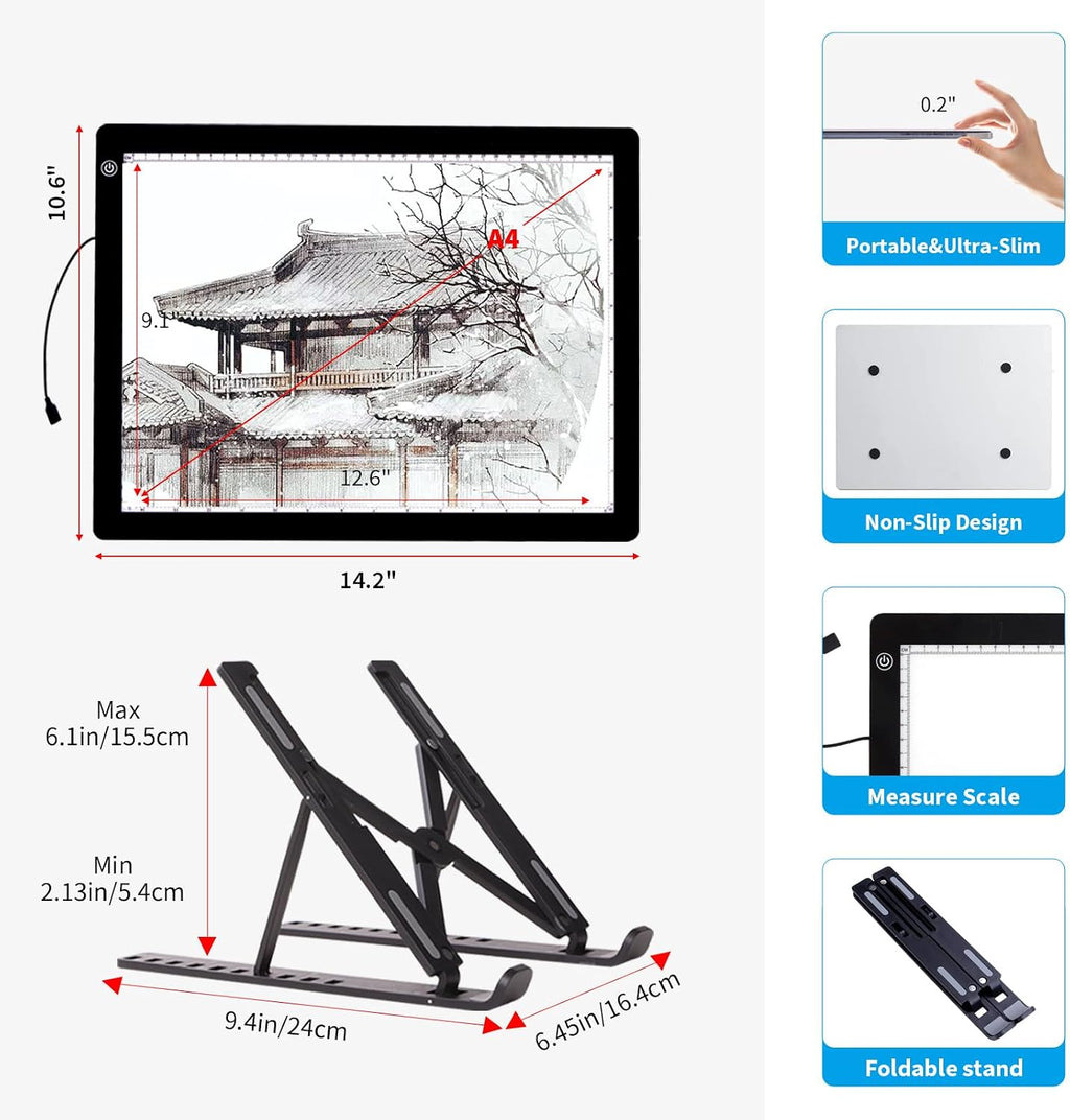 a4 light board for diamond painting - tracing showing dimensions