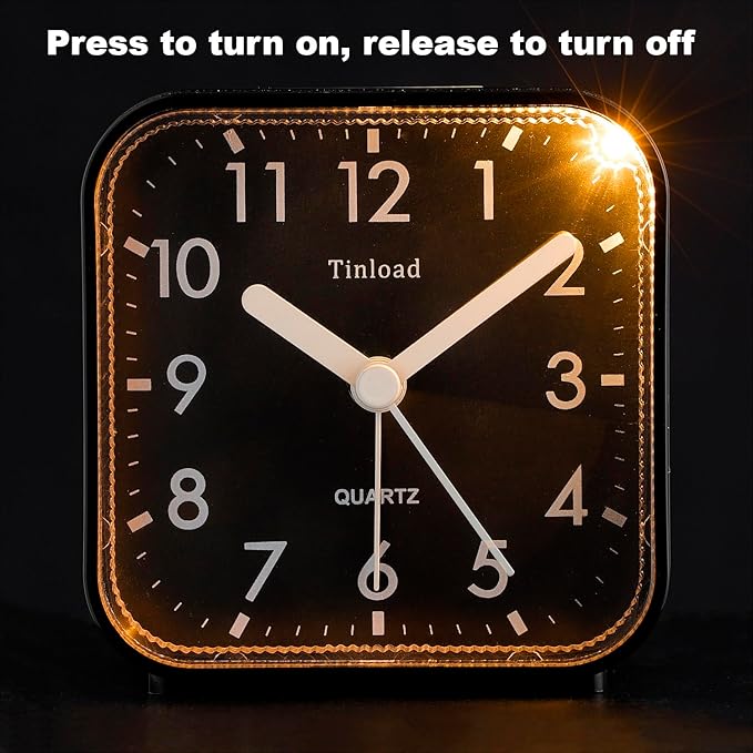 Tinload Small Battery Operated Analog Travel Alarm Clock Silent Non Ticking - Image 5