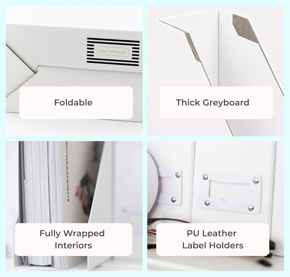 BLU MONACO Set of 6 Foldable White Magazine File Holders | Vertical Desk File...