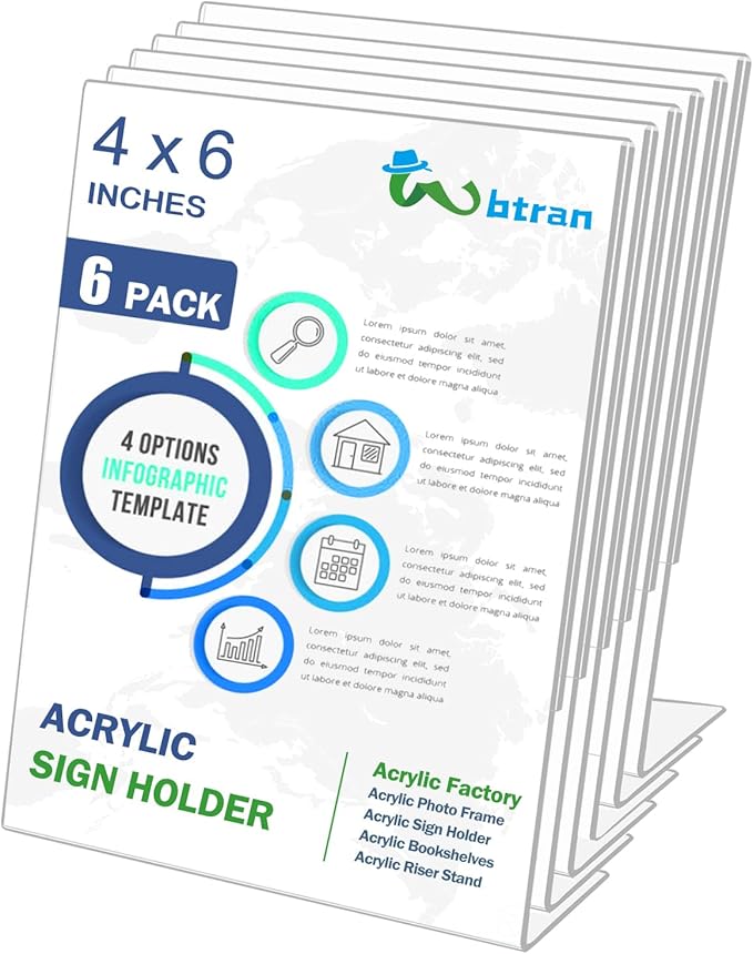 Wbtran Slanted Back Acrylic Sign Holder 4 x 6, Plastic Paper Sign Holders by Wbtran