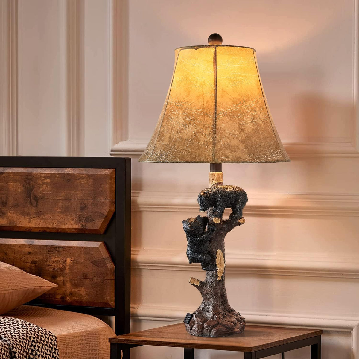 LOKHOM 26" Climbing Bears Rustic Western Table Lamp Set of 2