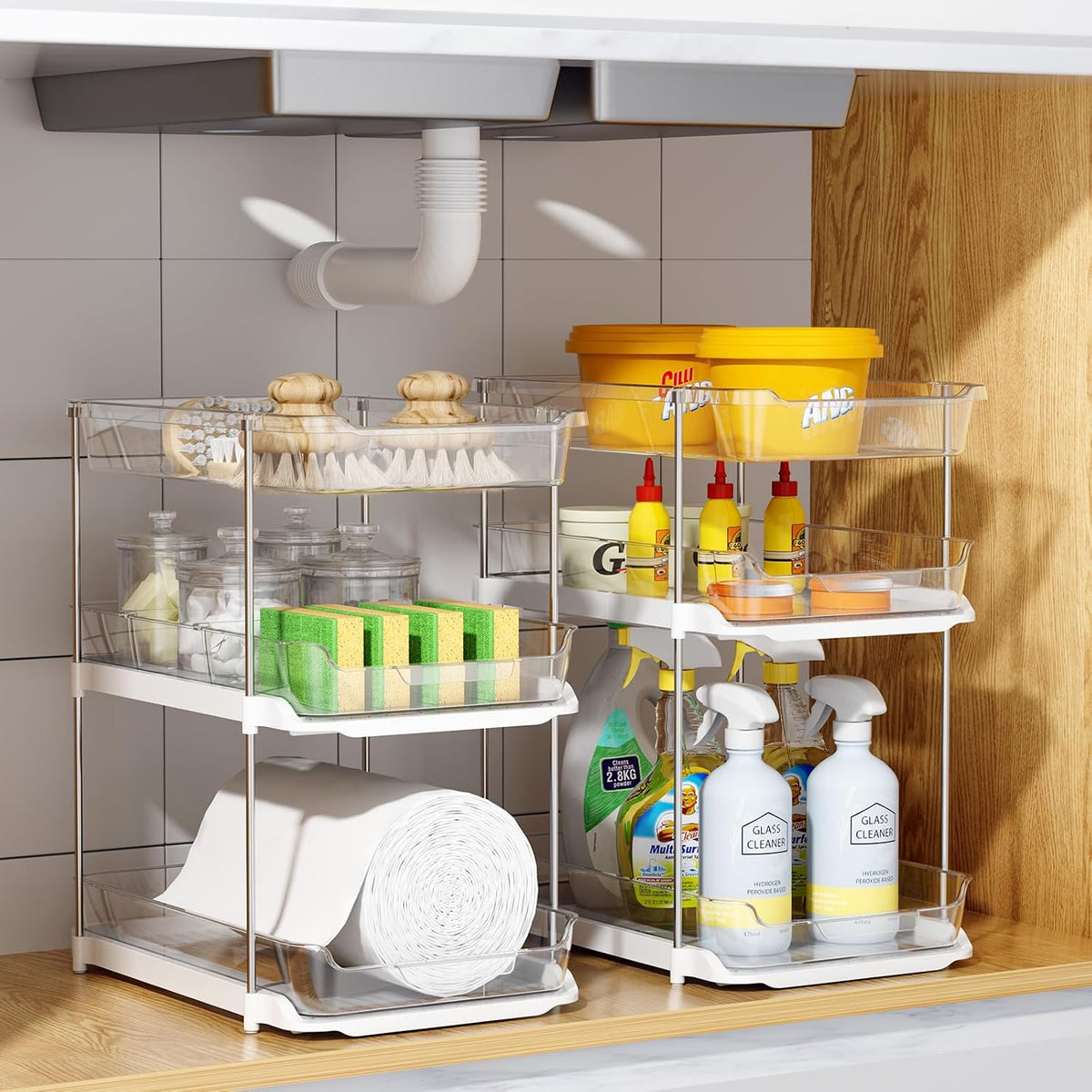 Delamu 2 Sets of 3-Tier Bathroom Under Sink Organizers and Storage, Multi-Pur...