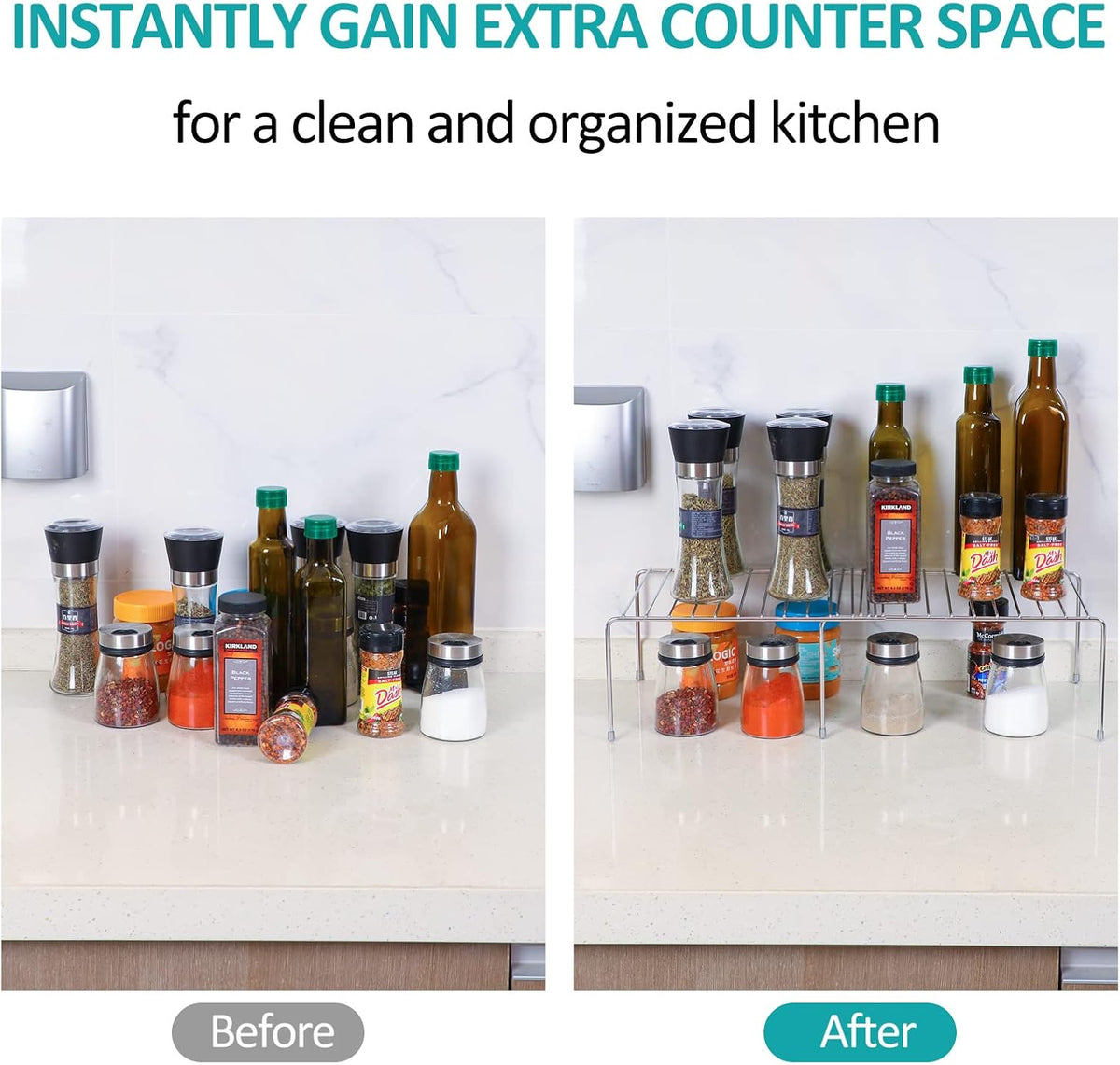 Expandable Cabinet Shelf Rack, Stainless Steel Adjustable Kitchen Countertop ...
