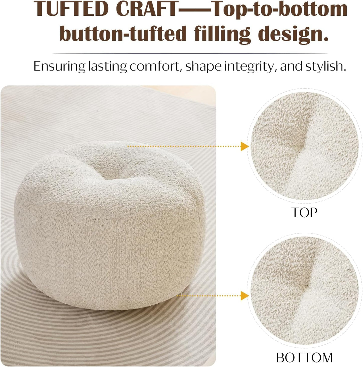 SHOUREN Stuffed Round Ottoman,Pouf Ottoman Foot Rest,18 X 14,White