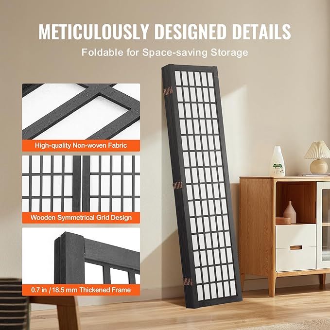 VEVOR Room Divider, 6 Panel Japanese Room Divider, Folding Privacy Screen Indoor - Image 6