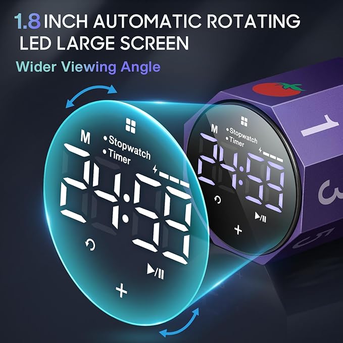 Digital Pomodoro Timer, Frosted Metal Productivity Cube Timer, 1.8 in LED - Image 3